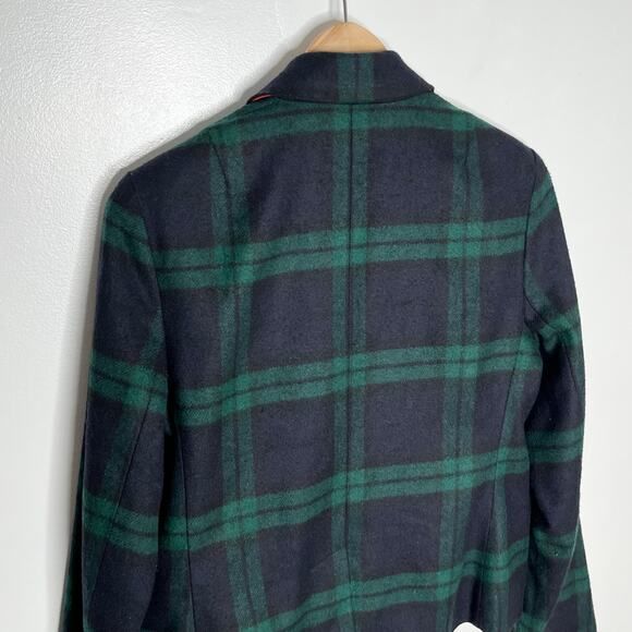 Gap The Academy Blazer Womens 10 Navy Green Plaid Wool Blend Pockets Holiday - Picture 8 of 10